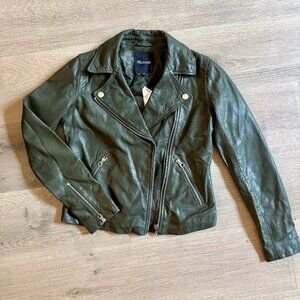 Madewell Washed Leather Motorcycle Jacket Dark Forest Green